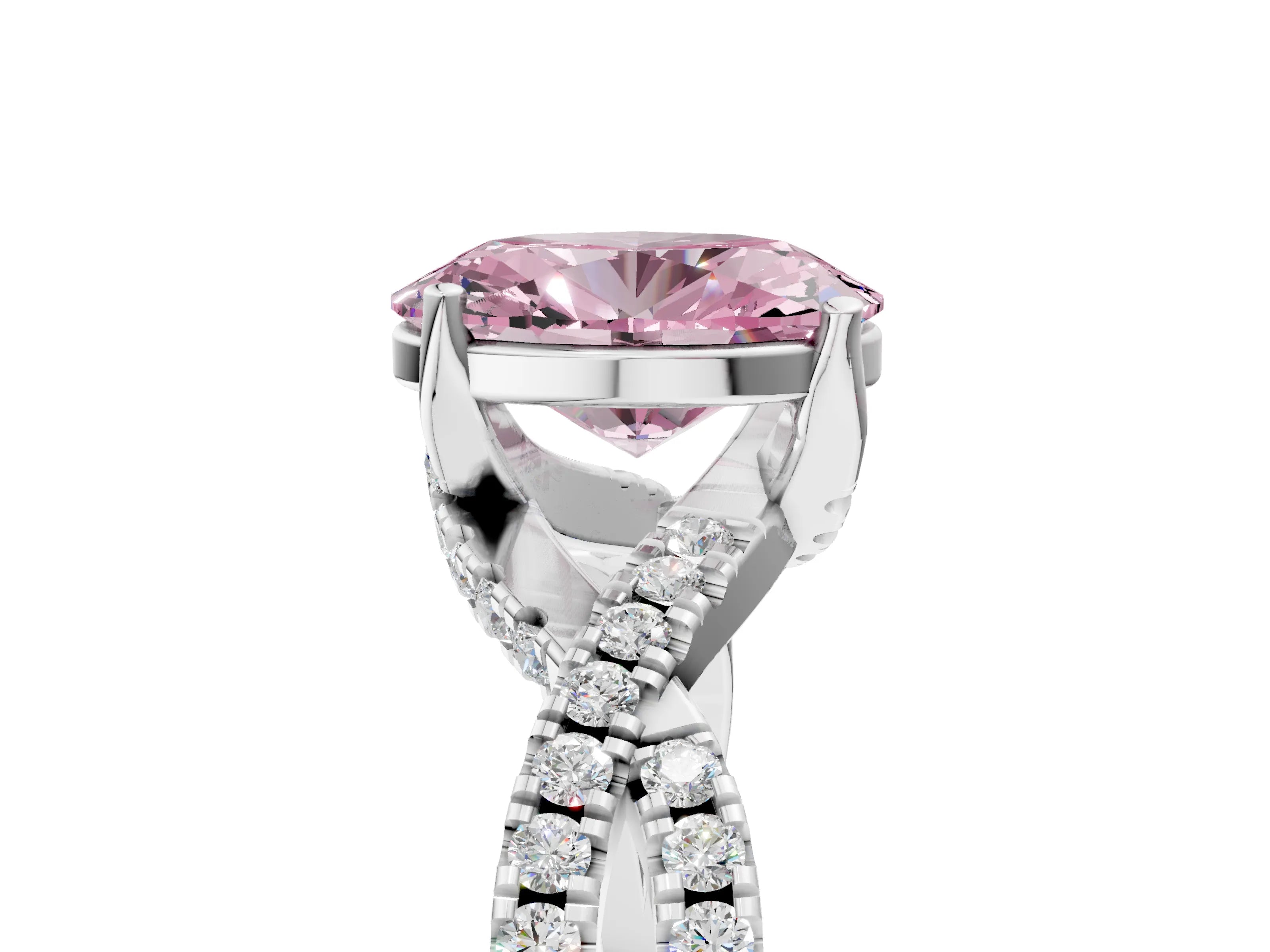 White gold Fancy Pink Oval Cut Solitaire Twist Pave Diamond Engagement Ring with Prong Setting_5