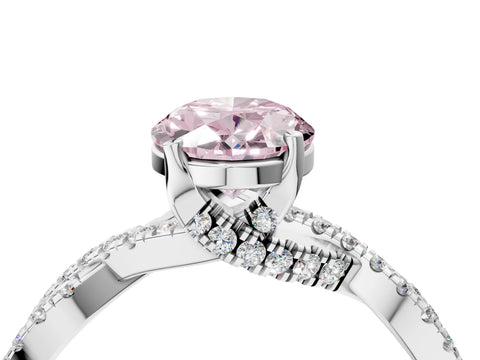 White gold Fancy Pink Oval Cut Solitaire Twist Pave Diamond Engagement Ring with Prong Setting_5