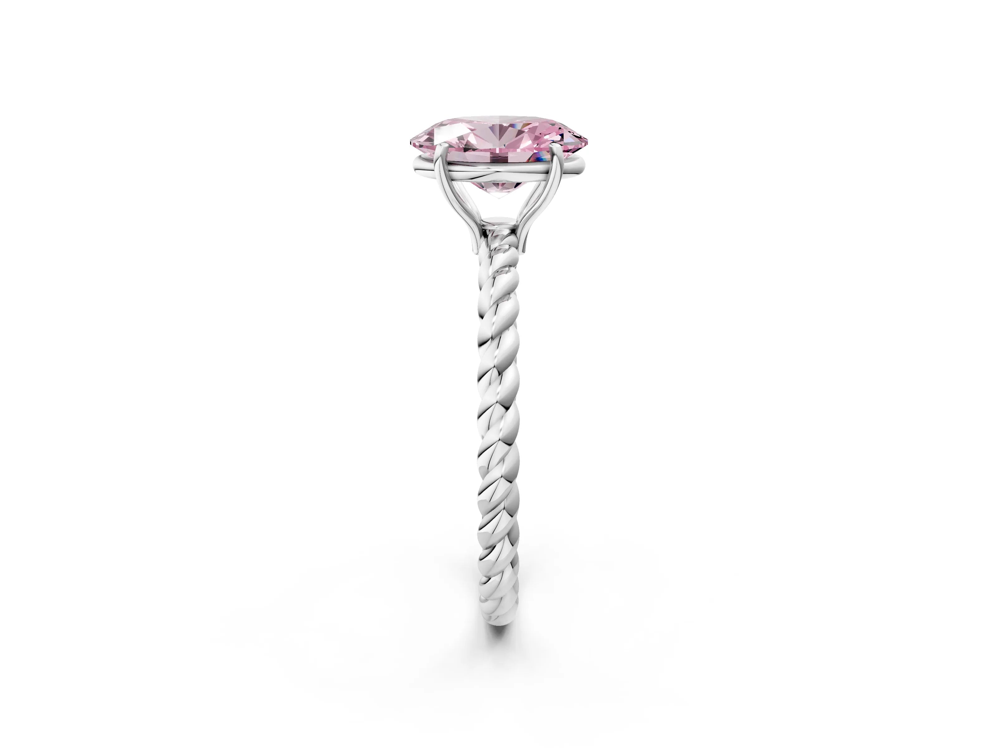 White gold Fancy Pink Oval Cut Solitaire Twisted Band 4-Prong Ring_26