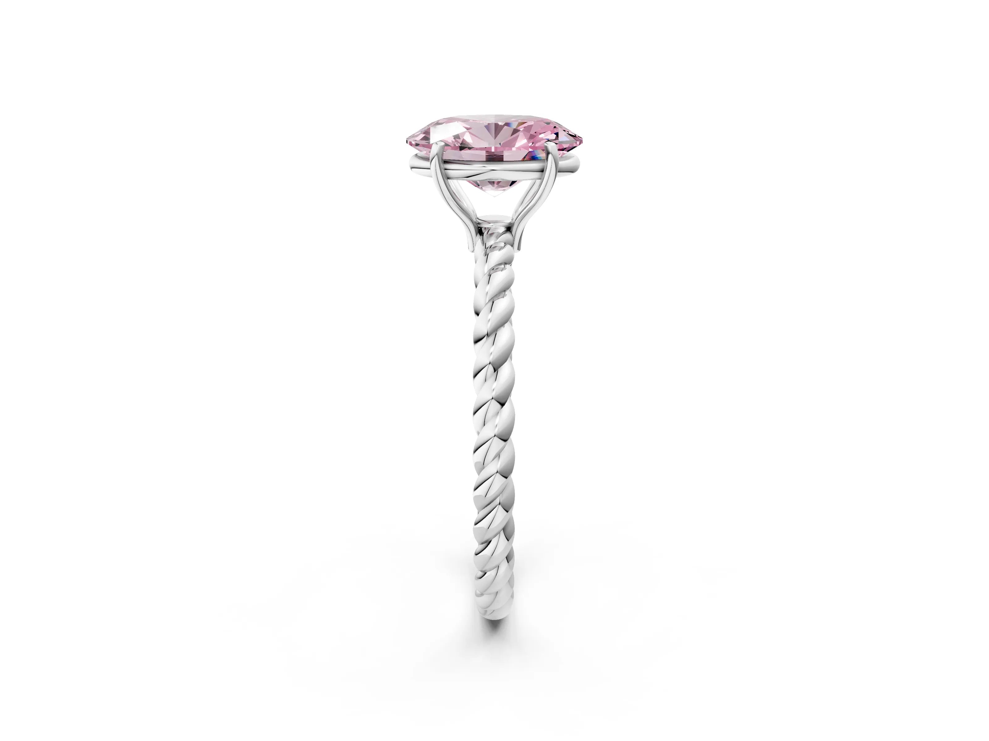 White gold Fancy Pink Oval Cut Solitaire Twisted Band 4-Prong Ring_32