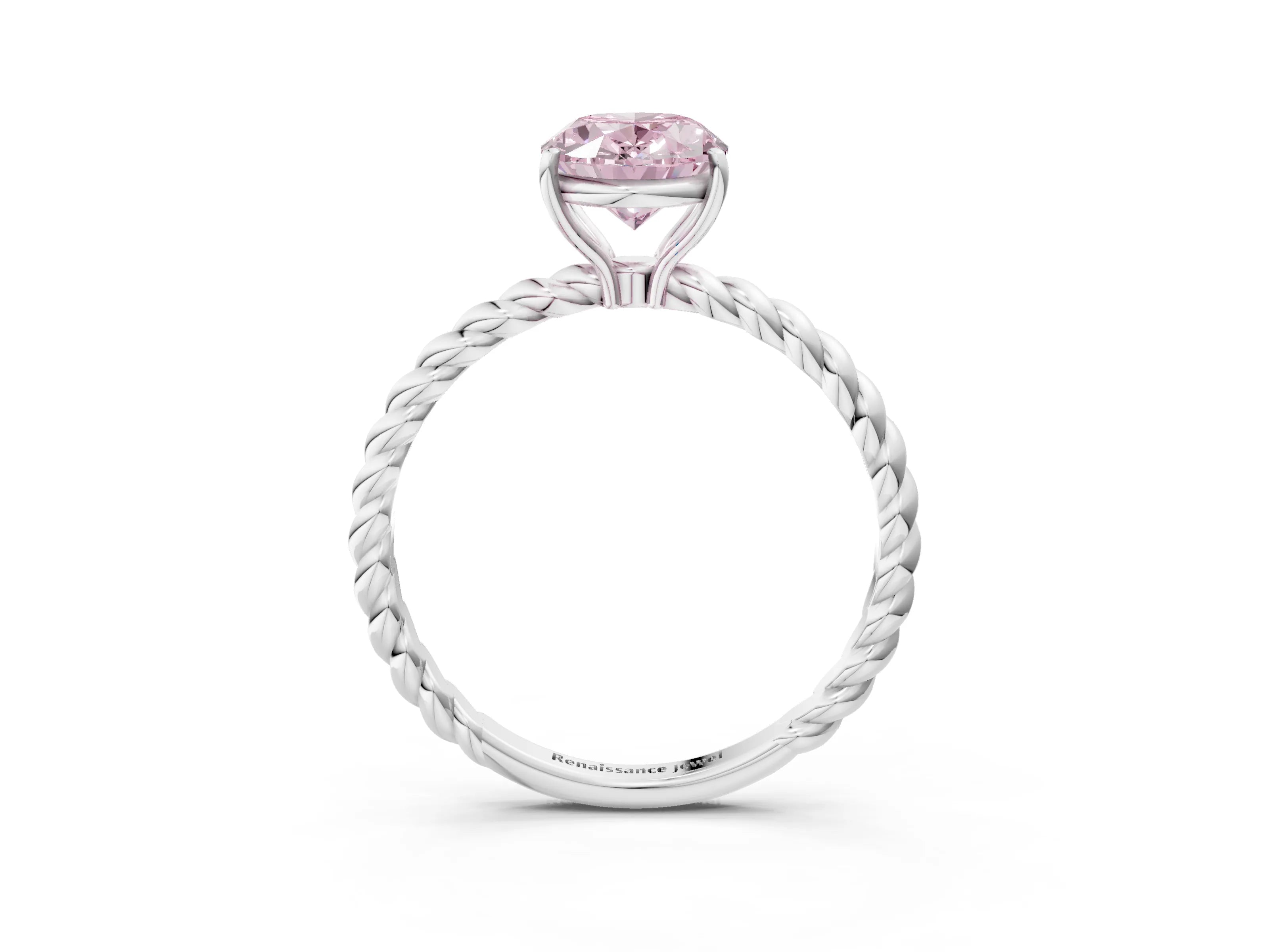 White gold Fancy Pink Oval Cut Solitaire Twisted Band 4-Prong Ring_33