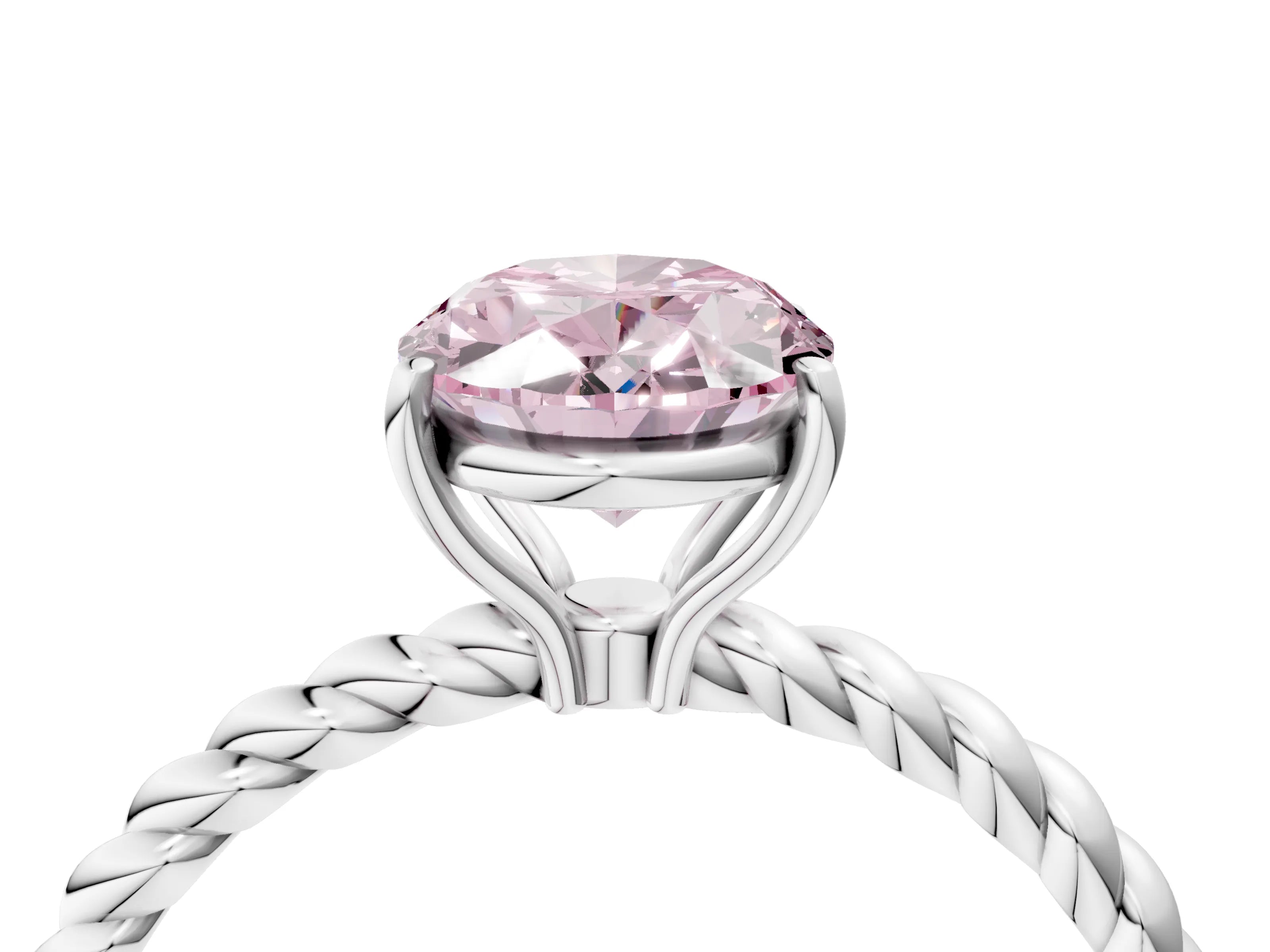 White gold Fancy Pink Oval Cut Solitaire Twisted Band 4-Prong Ring_37