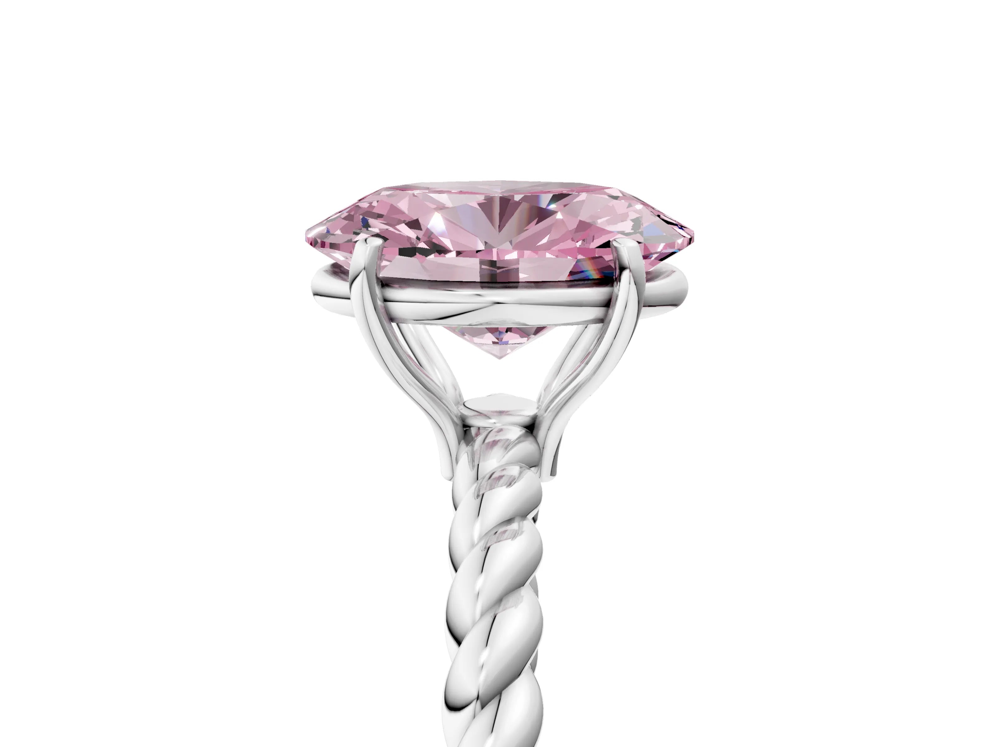 White gold Fancy Pink Oval Cut Solitaire Twisted Band 4-Prong Ring_38