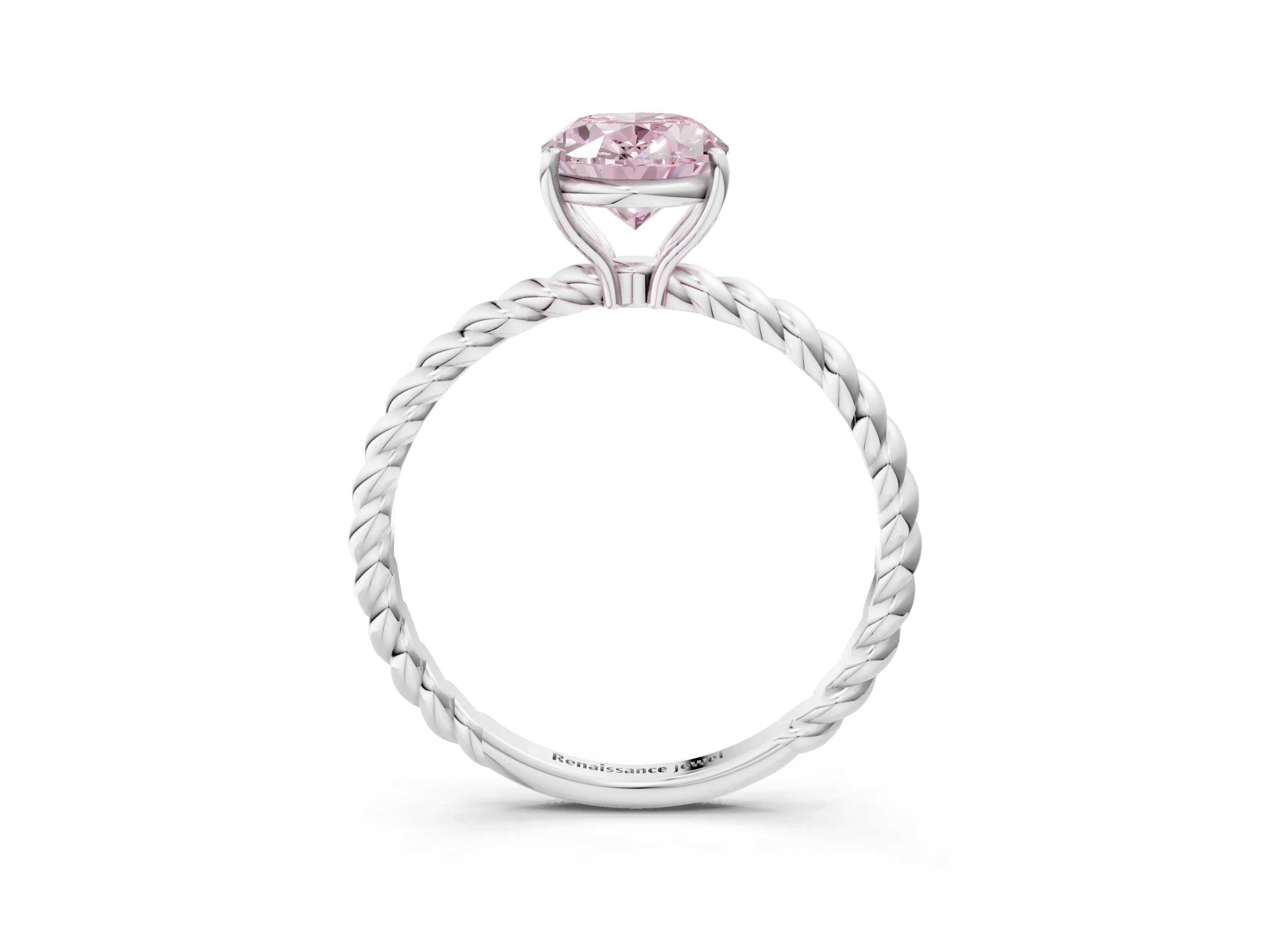 White gold Fancy Pink Oval Cut Solitaire Twisted Band 4-Prong Ring_51