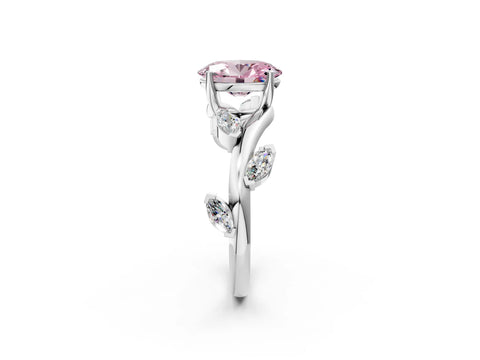 White gold Fancy Pink Oval Cut Solitaire Twisted Band Marquise Accent Prong Setting Ring_2