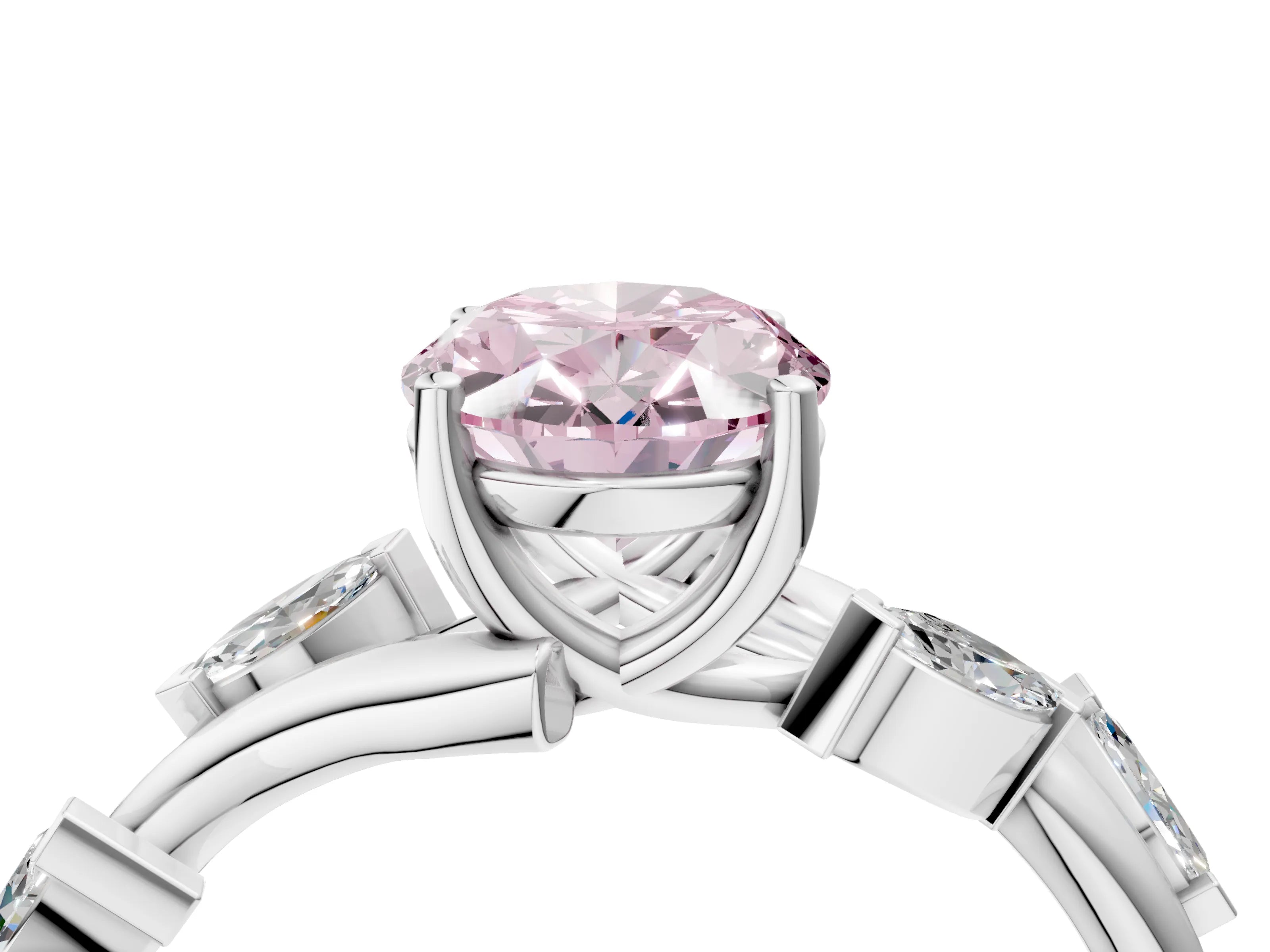 White gold Fancy Pink Oval Cut Solitaire Twisted Band Marquise Accent Prong Setting Ring_4