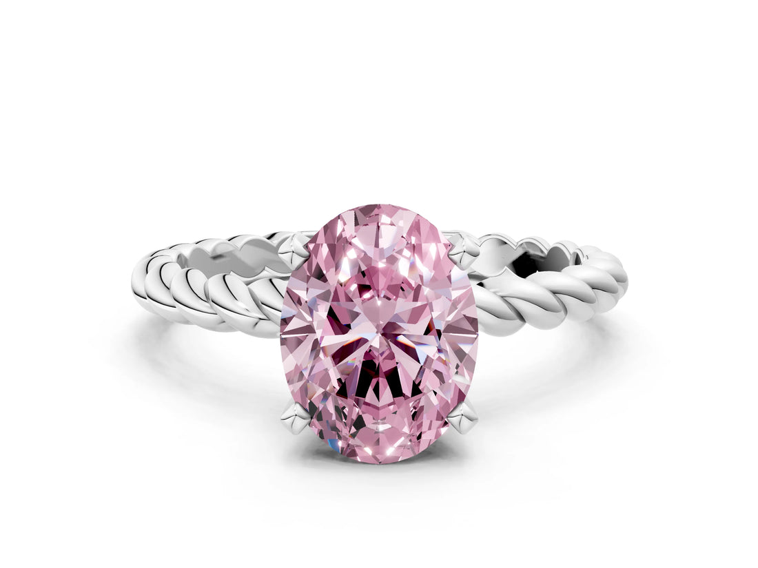 White gold Fancy Pink Oval  Cut Solitaire Twisted Band with Four-Prong Setting_151