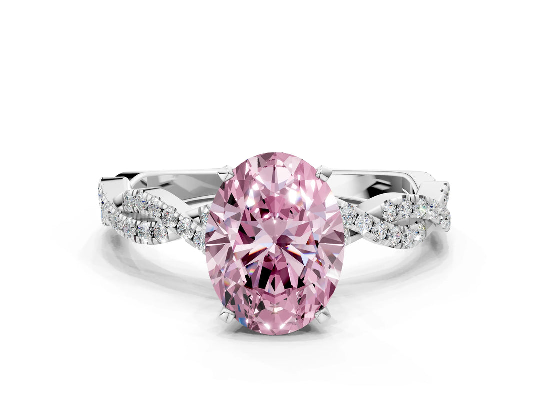 White gold Fancy Pink Oval Cut Solitaire Twisted Pave Band with Four-Prong Setting_15