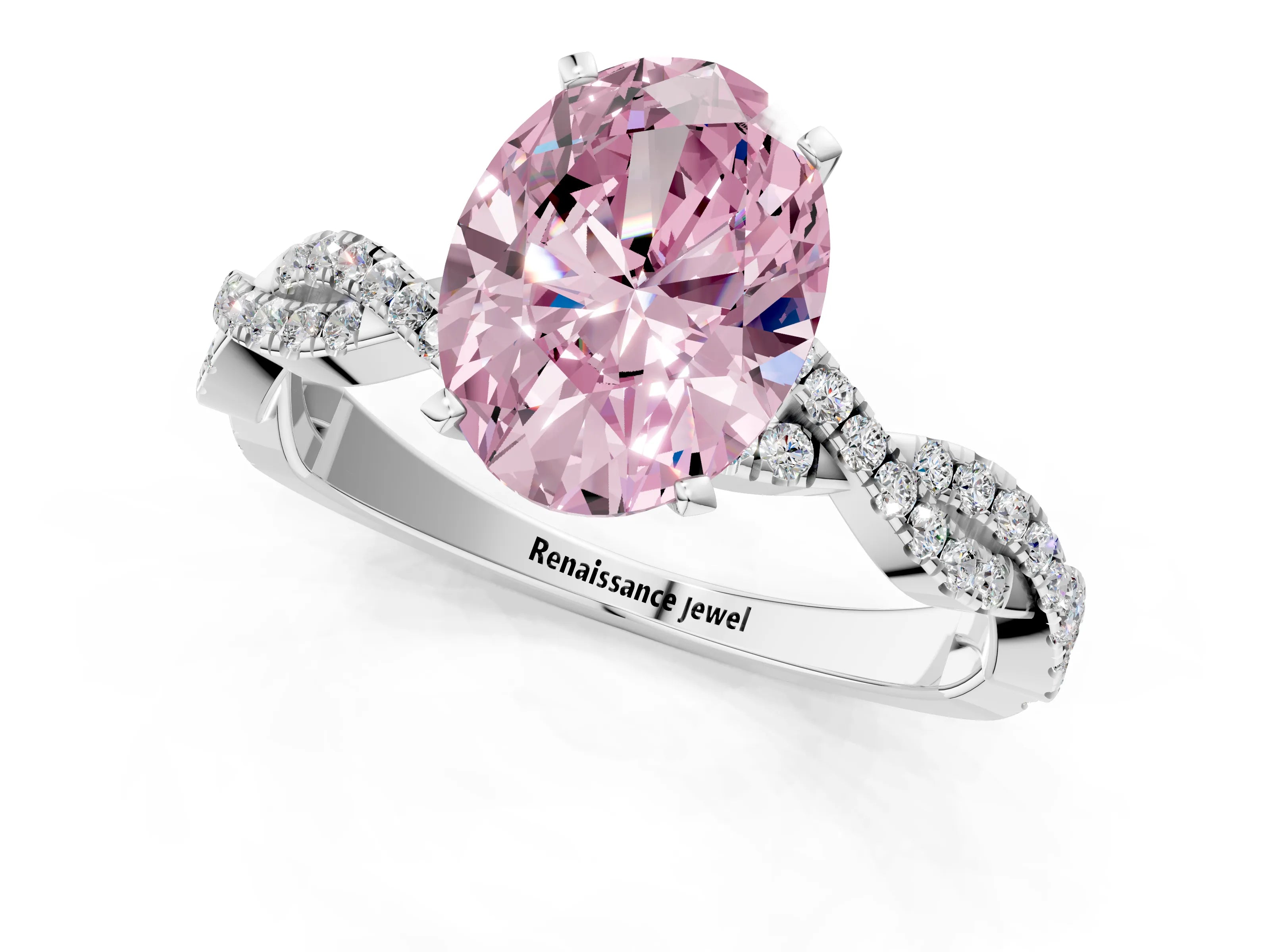 White gold Fancy Pink Oval Cut Solitaire Twisted Pave Band with Four-Prong Setting_16