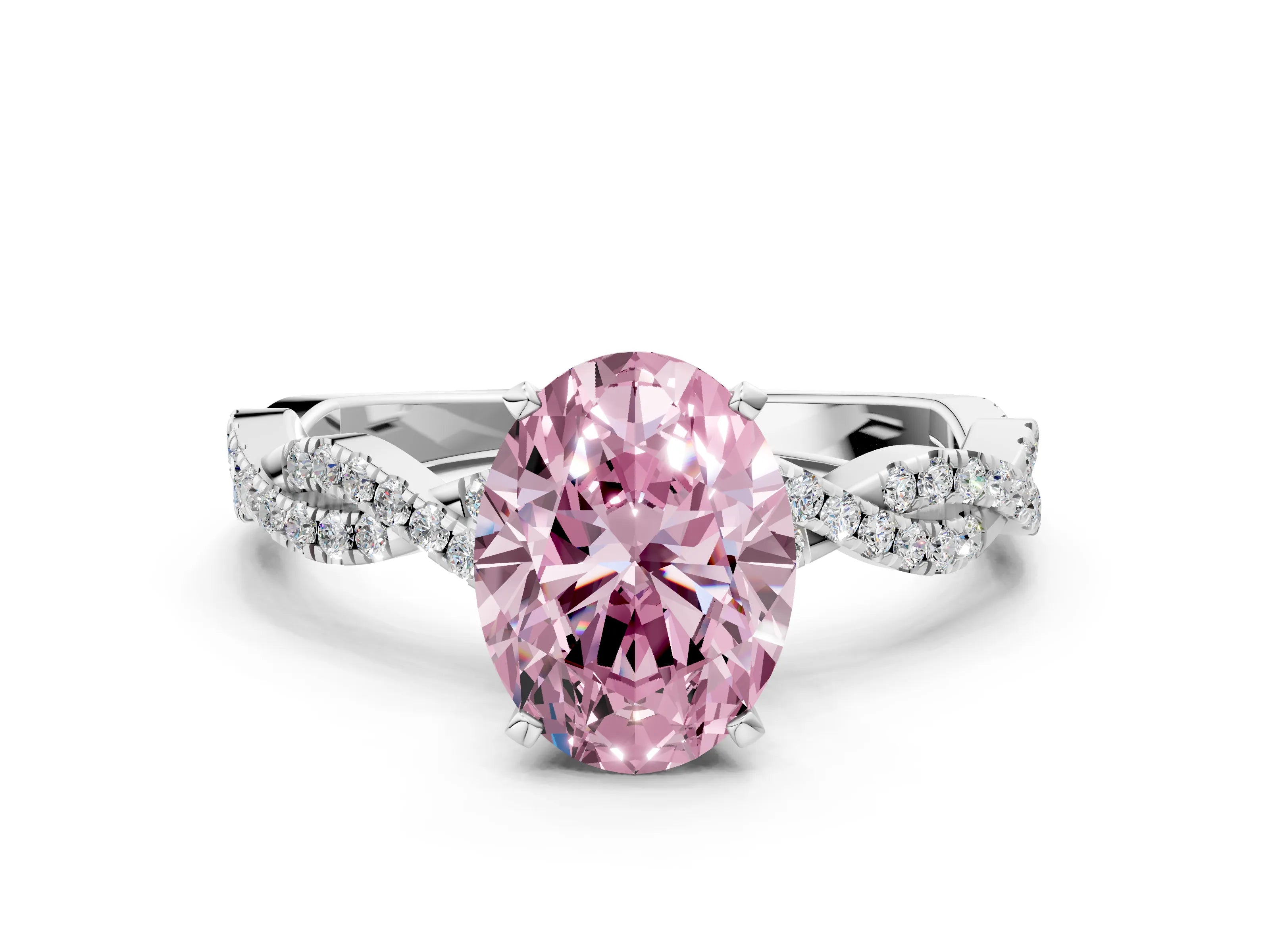 White gold Fancy Pink Oval Cut Solitaire Twisted Pave Band with Four-Prong Setting_3