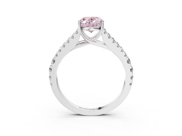 Platinum Fancy Pink Oval  Cut Split Shank Pave Diamond Engagement Ring with Four-Prong Setting