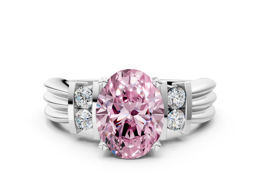 White gold Fancy Pink Oval  Cut Three-Stone Channel Set Ring with Bar Prongs_53