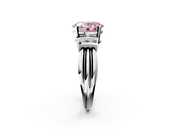 Platinum Fancy Pink Oval  Cut Three-Stone Channel Set Ring with Bar Prongs