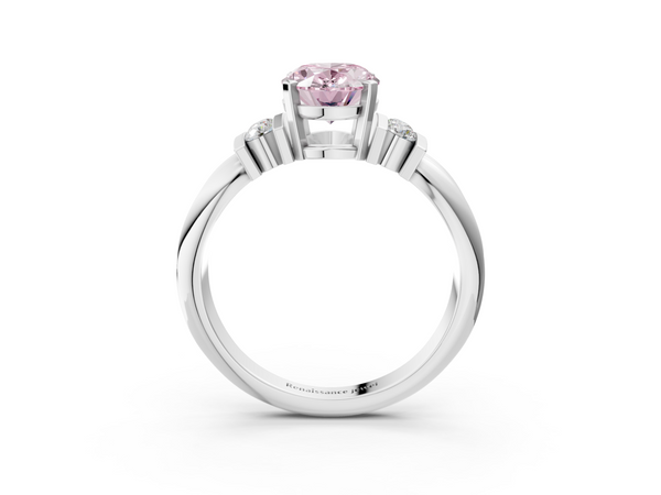 Platinum Fancy Pink Oval  Cut Three-Stone Channel Set Ring with Bar Prongs