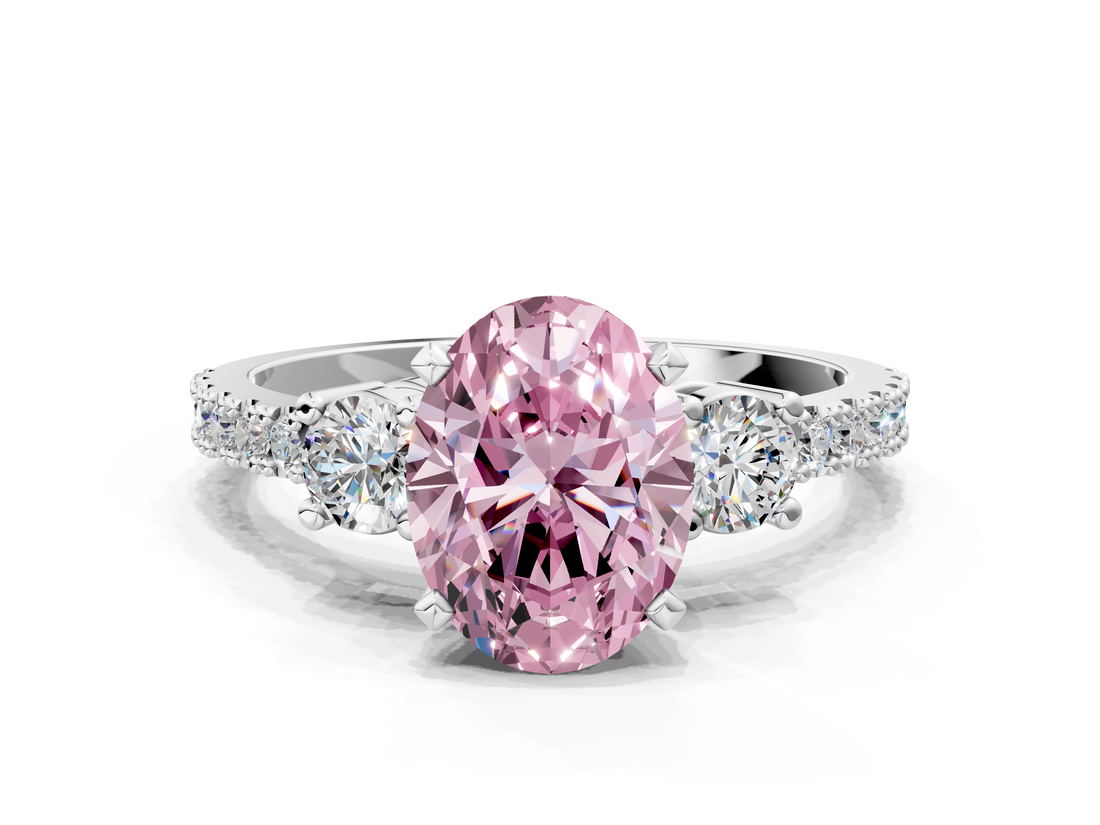 White gold Fancy Pink Oval  Cut Three-Stone Diamond Pavé Band with Prong Setting_17