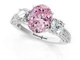 White gold Fancy Pink Oval Cut Three-Stone Diamond Ring with Pavé Band and Four-Prong Setting_1