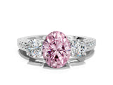 White gold Fancy Pink Oval Cut Three-Stone Diamond Ring with Pavé Band and Four-Prong Setting_12