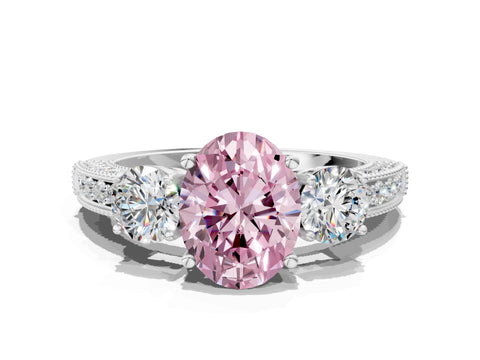 White gold Fancy Pink Oval Cut Three-Stone Diamond Ring with Pavé Band and Four-Prong Setting_12