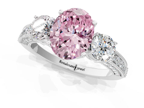 White gold Fancy Pink Oval Cut Three-Stone Diamond Ring with Pavé Band and Four-Prong Setting_13