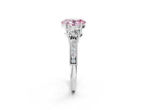 White gold Fancy Pink Oval Cut Three-Stone Diamond Ring with Pavé Band and Four-Prong Setting_14