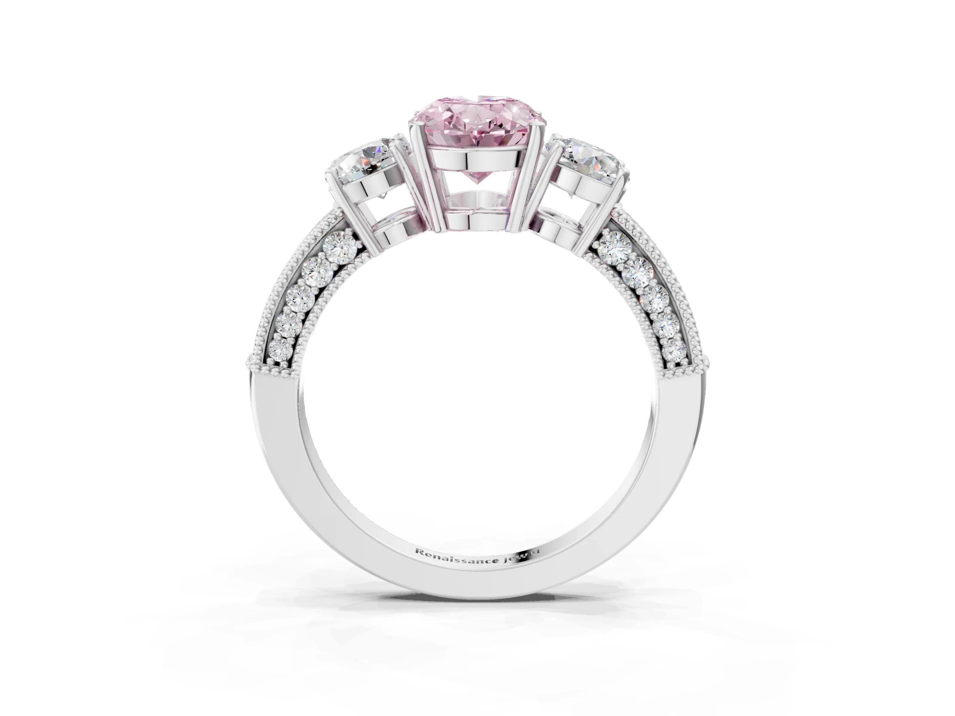 White gold Fancy Pink Oval Cut Three-Stone Diamond Ring with Pavé Band and Four-Prong Setting_15