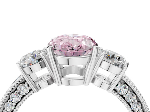 White gold Fancy Pink Oval Cut Three-Stone Diamond Ring with Pavé Band and Four-Prong Setting_16