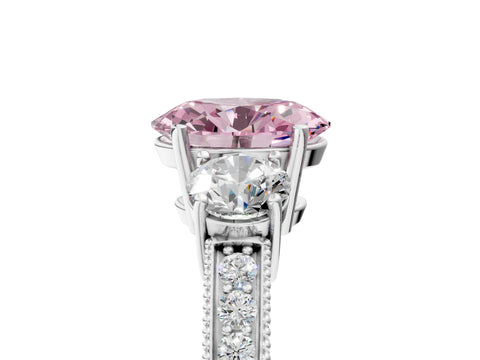White gold Fancy Pink Oval Cut Three-Stone Diamond Ring with Pavé Band and Four-Prong Setting_17