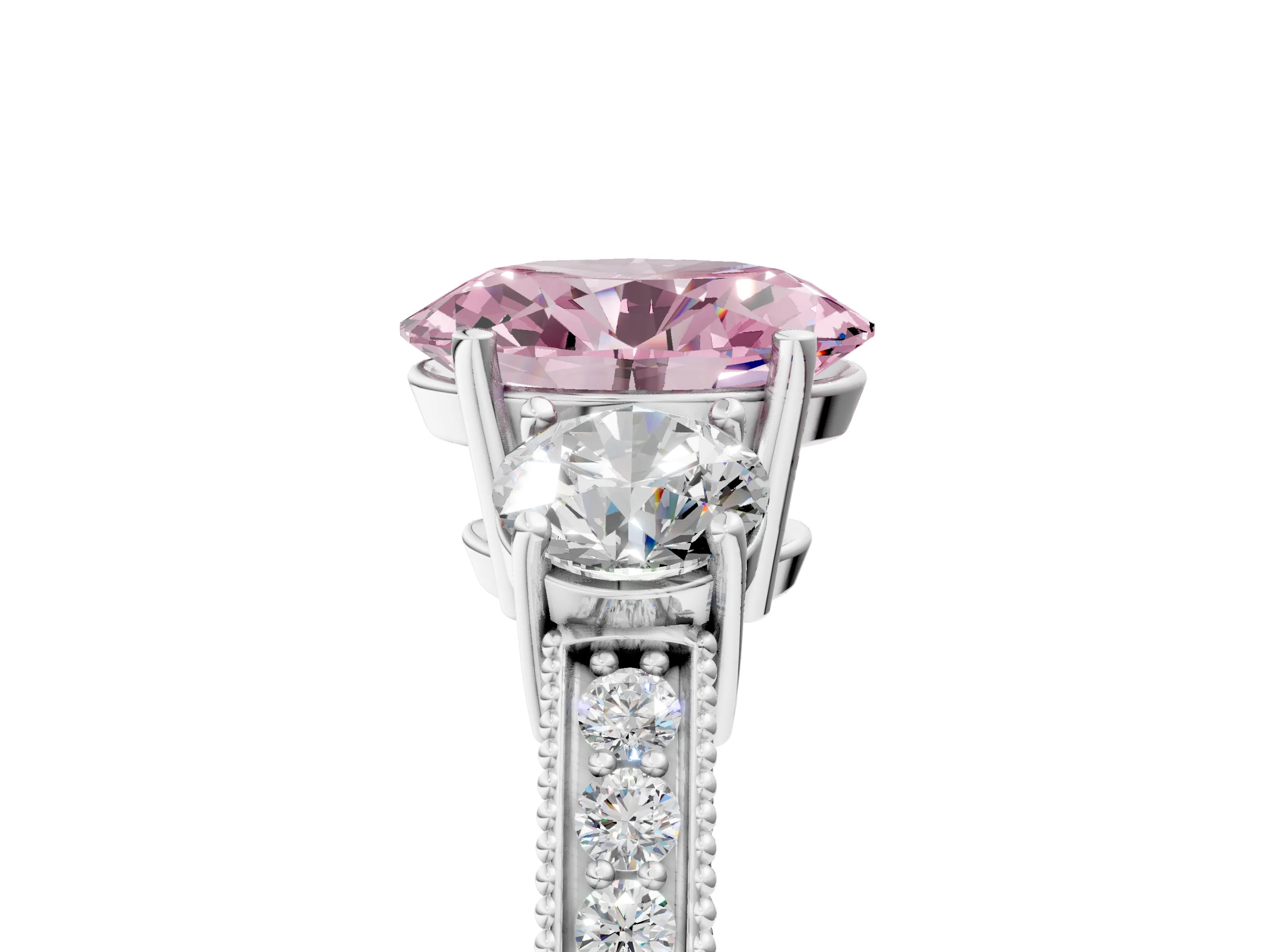 White gold Fancy Pink Oval Cut Three-Stone Diamond Ring with Pavé Band and Four-Prong Setting_17