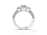 White gold Fancy Pink Oval Cut Three-Stone Diamond Ring with Pavé Band and Four-Prong Setting_3