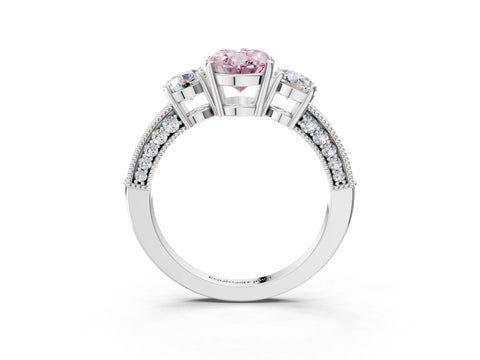White gold Fancy Pink Oval Cut Three-Stone Diamond Ring with Pavé Band and Four-Prong Setting_3