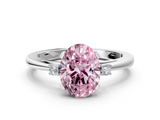 White gold Fancy Pink Oval  Cut Three-Stone Solitaire Ring with Round Accent Diamonds and Four-Prong Setting_18