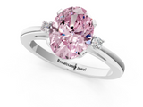 White gold Fancy Pink Oval  Cut Three-Stone Solitaire Ring with Round Accent Diamonds and Four-Prong Setting_19