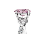 Silver 1.38 Carat Pink VS2 Oval Cut Twist Band Solitaire Diamond Ring with Pavé Setting