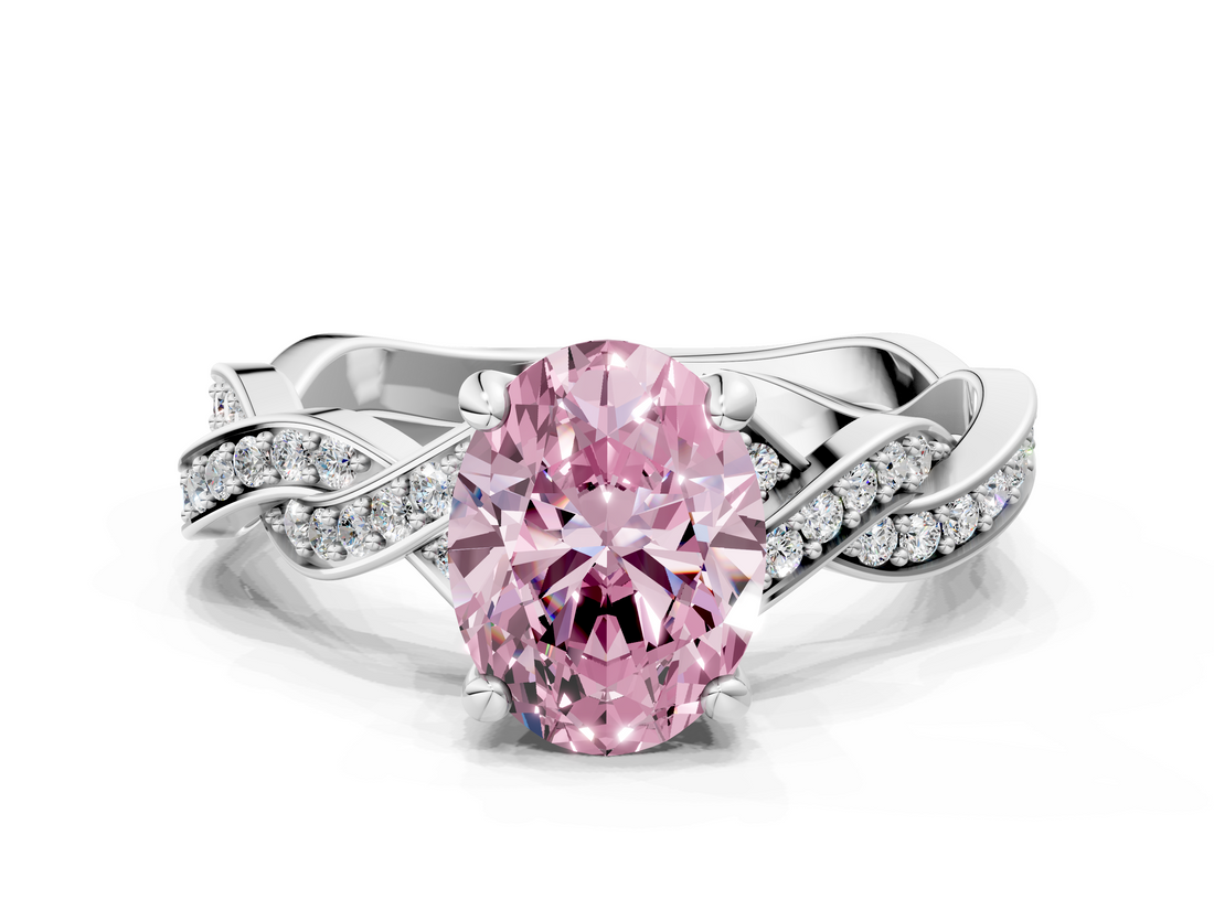 White gold Fancy Pink Oval  Cut Twisted Pavé Band Solitaire Ring with Four-Prong Setting_55