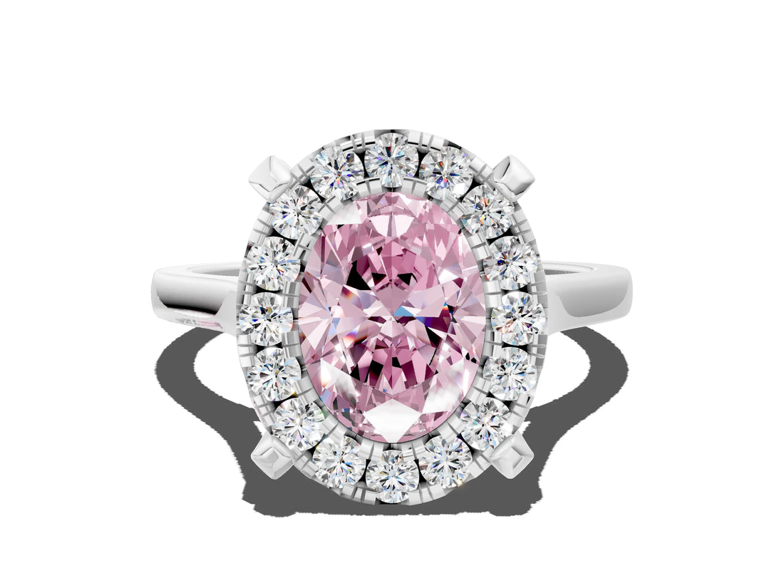 White gold Fancy Pink Oval  Diamond Cluster Halo Solitaire with Four-Prong Setting_89