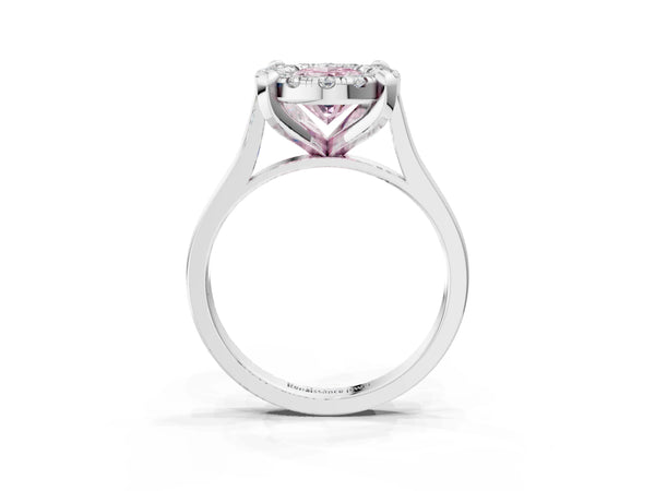 Platinum Fancy Pink Oval  Diamond Cluster Halo Solitaire with Four-Prong Setting