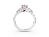 White gold Fancy Pink Oval  Diamond Cluster Leaf Design Ring with Prong Setting_69
