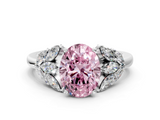 White gold Fancy Pink Oval  Diamond Cluster Leaf Design Ring with Prong Setting_71