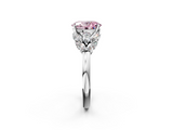 White gold Fancy Pink Oval  Diamond Cluster Leaf Design Ring with Prong Setting_73