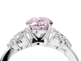 White gold Fancy Pink Oval  Diamond Cluster Leaf Design Ring with Prong Setting_75