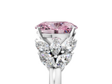 White gold Fancy Pink Oval  Diamond Cluster Leaf Design Ring with Prong Setting_76