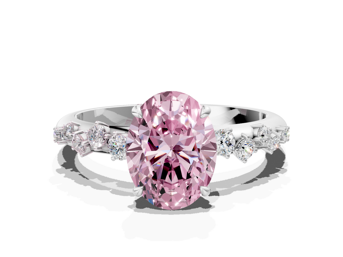 White gold Fancy Pink Oval  Diamond Cluster Prong-Set Solitaire Ring_23