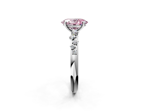 White gold Fancy Pink Oval  Diamond Cluster Prong-Set Solitaire Ring