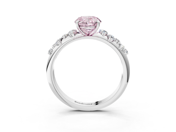 White gold Fancy Pink Oval  Diamond Cluster Prong-Set Solitaire Ring