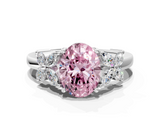White gold Fancy Pink Oval  Diamond Floral Cluster Ring with Solitaire Band and Prong Setting_65