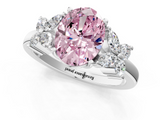 White gold Fancy Pink Oval  Diamond Floral Cluster Ring with Solitaire Band and Prong Setting_68