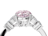 White gold Fancy Pink Oval  Diamond Floral Cluster Ring with Solitaire Band and Prong Setting_69