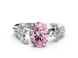 White gold Fancy Pink Oval  Diamond Floral Vine Solitaire Engagement Ring_3