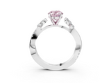 White gold Fancy Pink Oval  Diamond Floral Vine Solitaire Engagement Ring_6