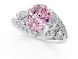 White gold Fancy Pink Oval  Diamond Halo Ring with Marquise and Pavé Band in Prong Setting_86